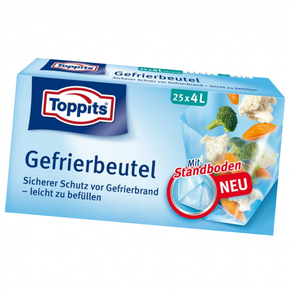 Toppits® Gefrierbeutel Standboden 4L 25 Stück