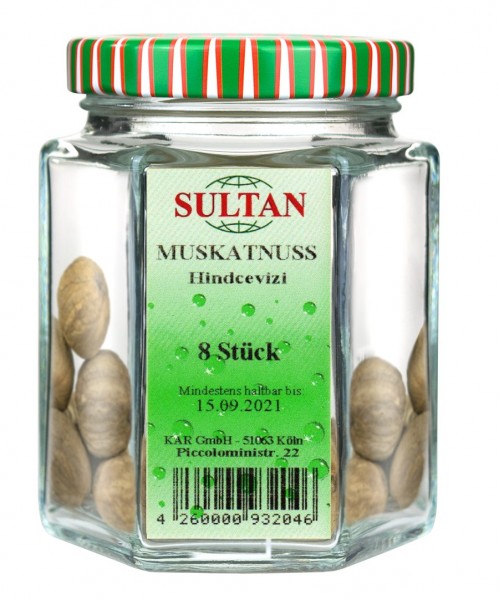 Sultan Muskatnuss, ganz Glas 8 Stück